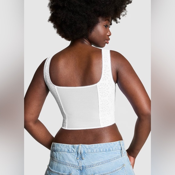 NWT Victoria’s Secret PINK The Cinched Corset Top White/Ivory Size L DD - Picture 4 of 13